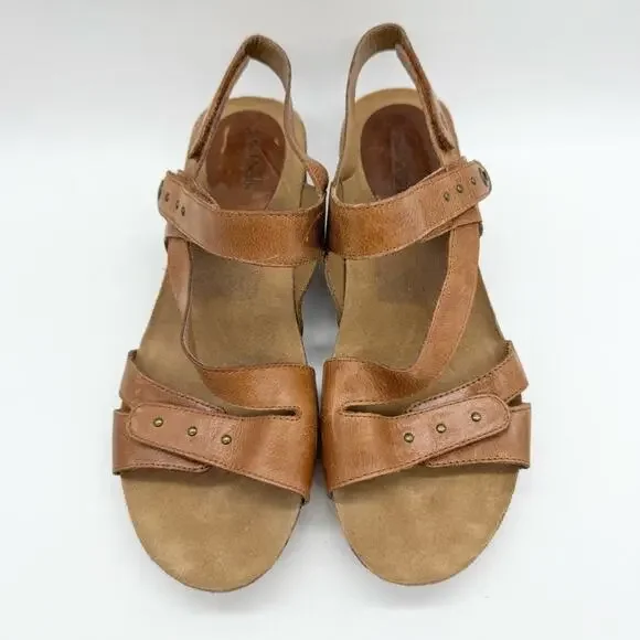 Josef Seibel Hailey 33 Strappy Hook & Loop Leather Wedge Sandals Carmel Brown 40 - Picture 5 of 12